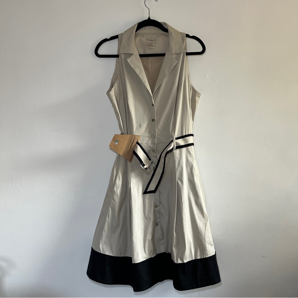 NWOT Karen Millen Dress Size 12 Tailored Belted Dress Tan and Black